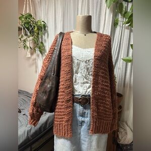 FAVLUX Textured Knit Cardigan in Warm Brown